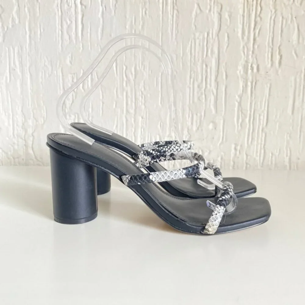 Express Black Square Toe Slip On Heeled Sandals Size 8.5 - Picture 3 of 12